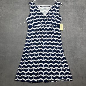 St. John Bay A-Line Dress Women's Large Blue Rayon Stretch Classic Surplice Neck